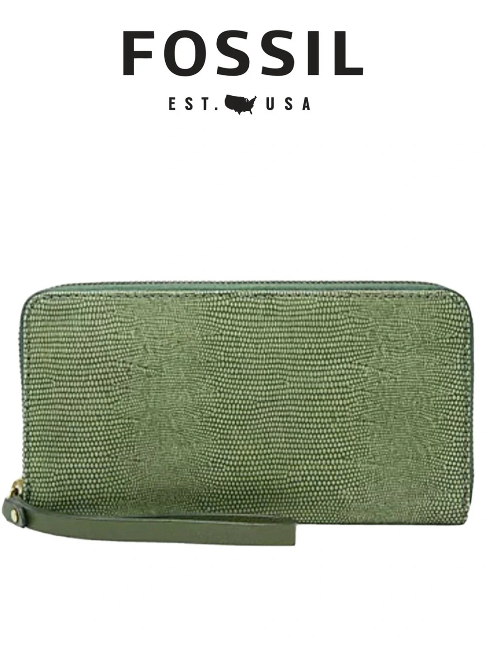 Fossil Jori Zip Clutch in Chive Green Lizard